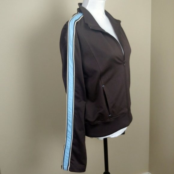 Counter Culture Brown Zip Up Jacket Blue Stripes - Picture 5 of 5